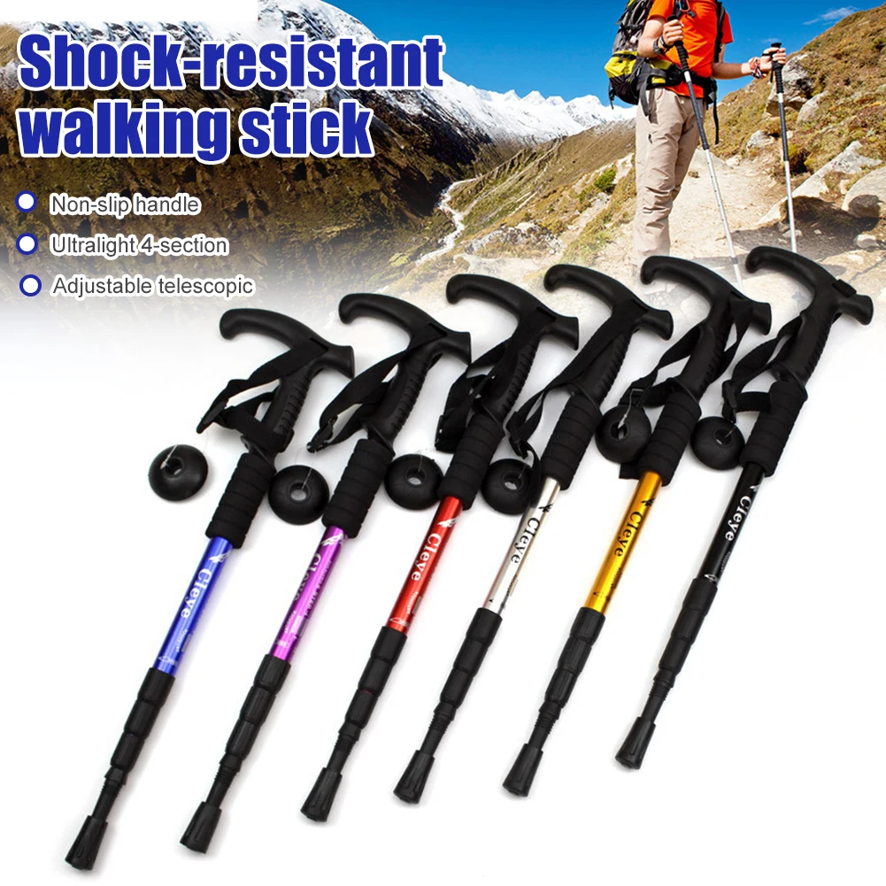 

Hiking Trekking Trail Ultralight 4-section Shock Resistance Walking Sticks Telescopic Adjustable Canes Alpenstocks New Durable