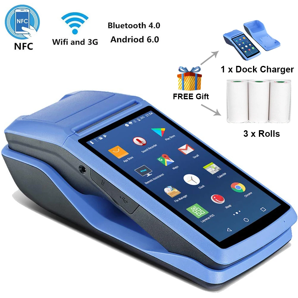 КПК с NFC док-станция зарядное устройство пос-терминал принтер чековый сенсорный Bluetooth POS машина SIM портативный беспроводной сканер штрих-кода камерой