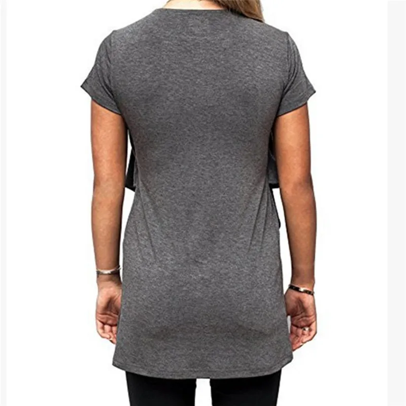 

Maternity Round Neck Solid Short Dress Maternity Lace Up Nursing Pajamas