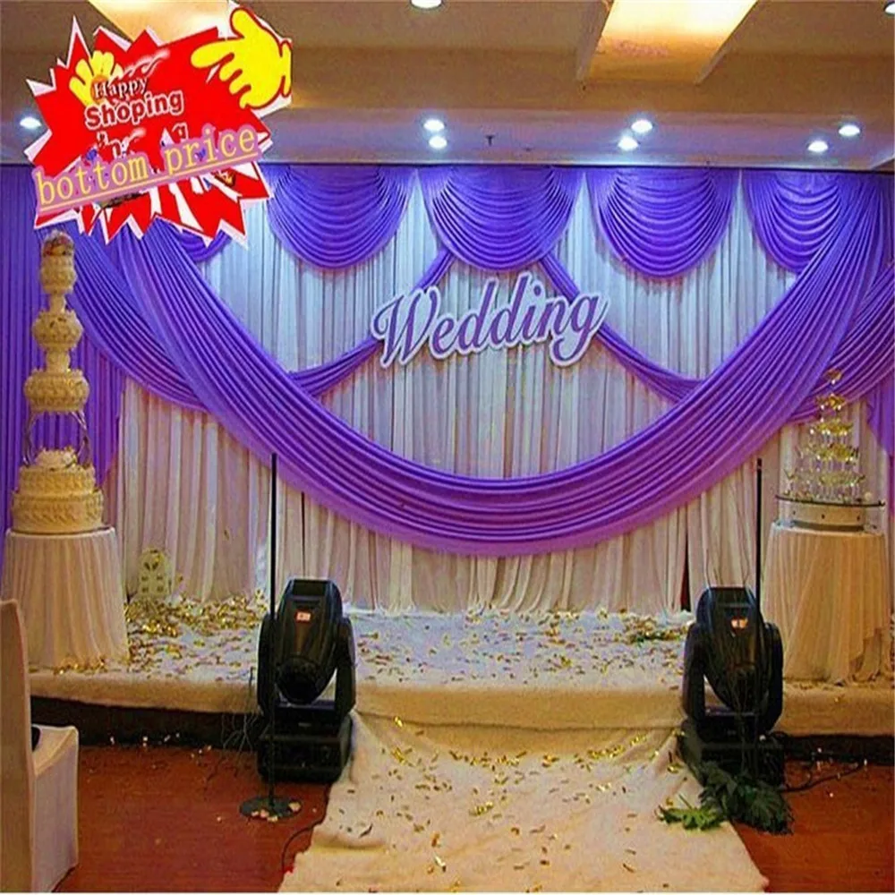 

3mX6m (10ft X 20ft)Ice Silk Colorful Wedding Backdrop Curtain Event Decoration Purple Wedding Stage Backgroud Drapery With Swags