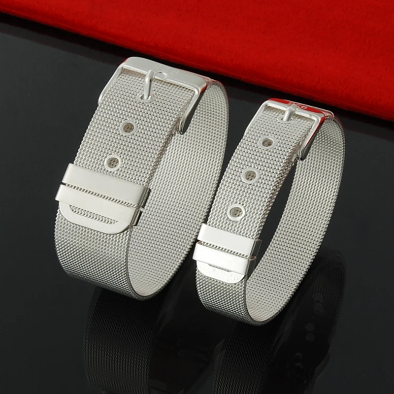 

Silver Bracelets For Women 12/14mm Watchband Cuff Bangle Bracelet Pulseira Femme Fashion Personality Jewelry Accesories Bijoux