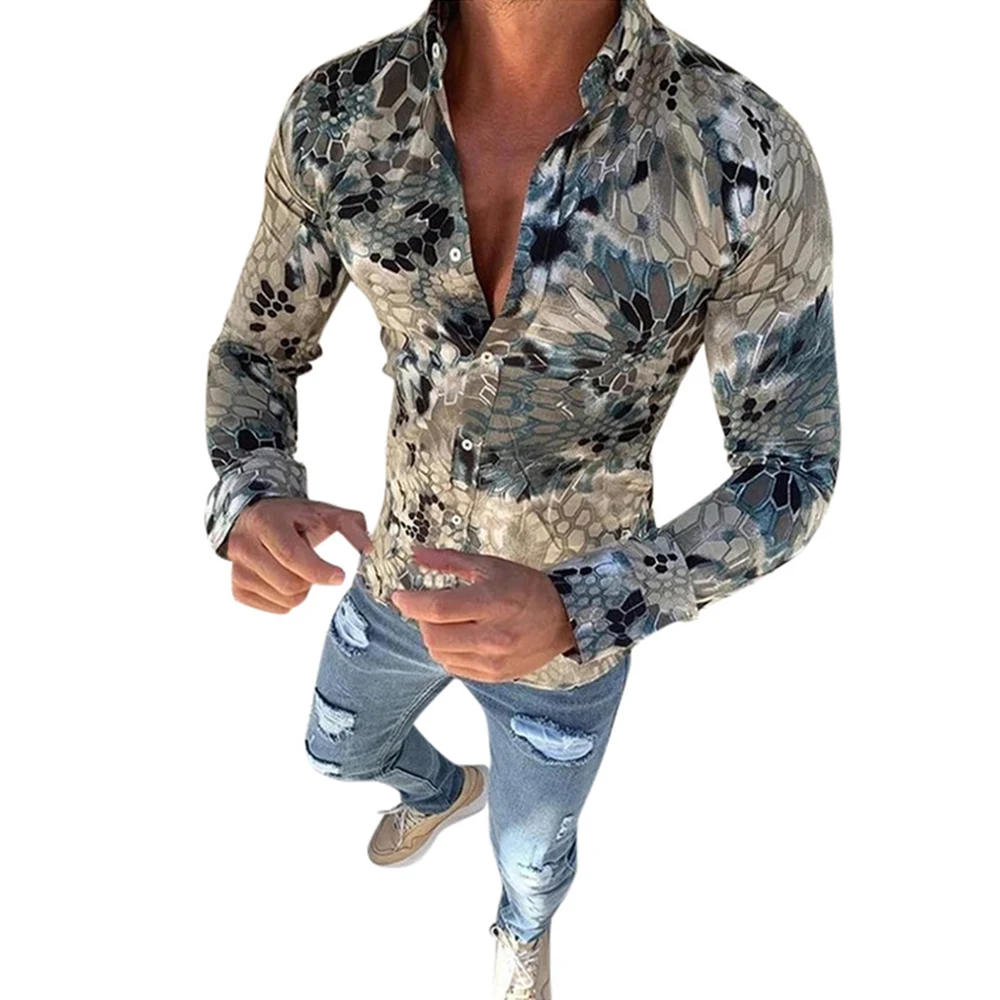 Autumn 2020 New Men's Shirt Long Sleeve Lapel Print Shirt Fashion Loose Casual Men's Shirt Oversize Single Breasted