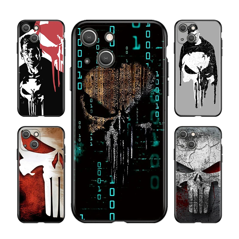 

Marvel Punisher For Apple iPhone 13 12 11 mini 8 7 6S 6 5 5S XS XR X SE 2020 Pro Max Plus Black Soft Phone Case