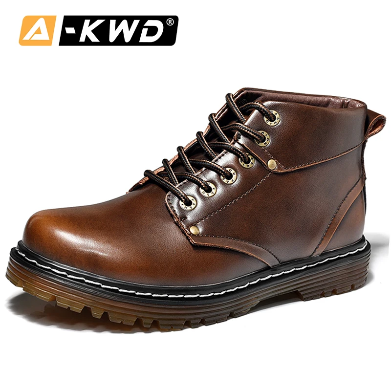 

2020 Men Work Boots Leather Autumn Winter Style Snow Ankle Boots Men Lace Up Footwear Fashion Casual Shoes Men Botas Hombre Fur