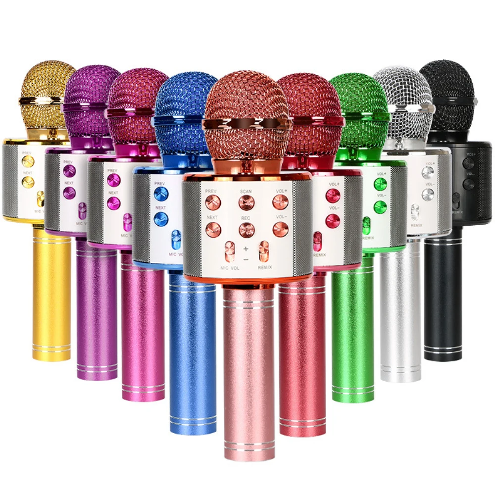 

WS858 Bluetooth Karaoke Wireless Microphone Professional Speaker Handheld Condenser Microphone Player Singing Recorder Mic LED