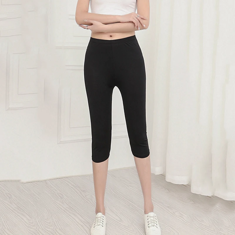 

Plus Size Solid Color Women's Summer Black Ice Silk Thin Section High Elastic Casual Cropped Pants 2020