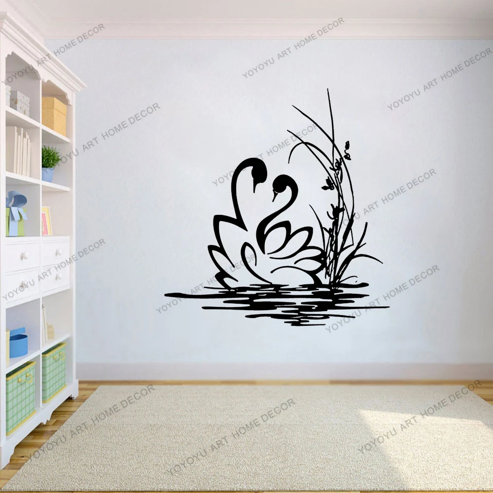 

Виниловая настенная наклейка на стену в ванную комнату, съемные растения, виниловые настенные наклейки на стену в виде лебедей, украшение для дома CX1648