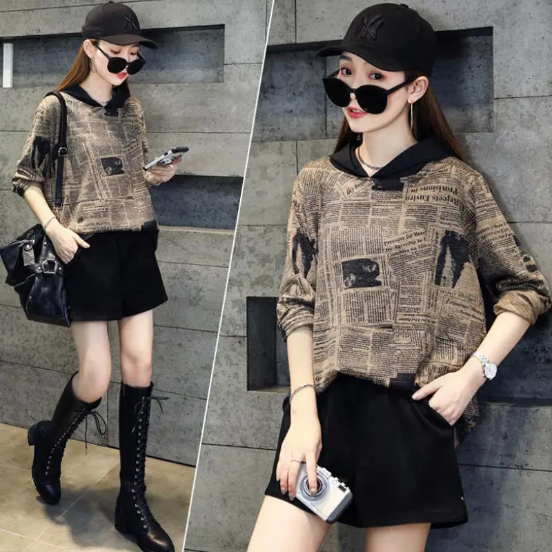 

Spring new printed sweater women's 2021 Korean loose style hooded top