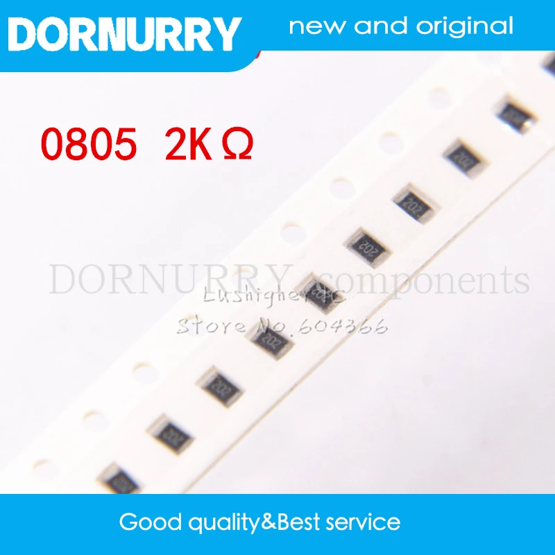 

100PCS 0805 SMD Resistor 5% 2K Ohm 202 2001 2.0Kohm 2000ohm DORNURRY