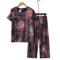 summer comfortable 2021 loungewear t shirt suit short sleeved floral printed pajamas women sleepwear blouse pants two piece set