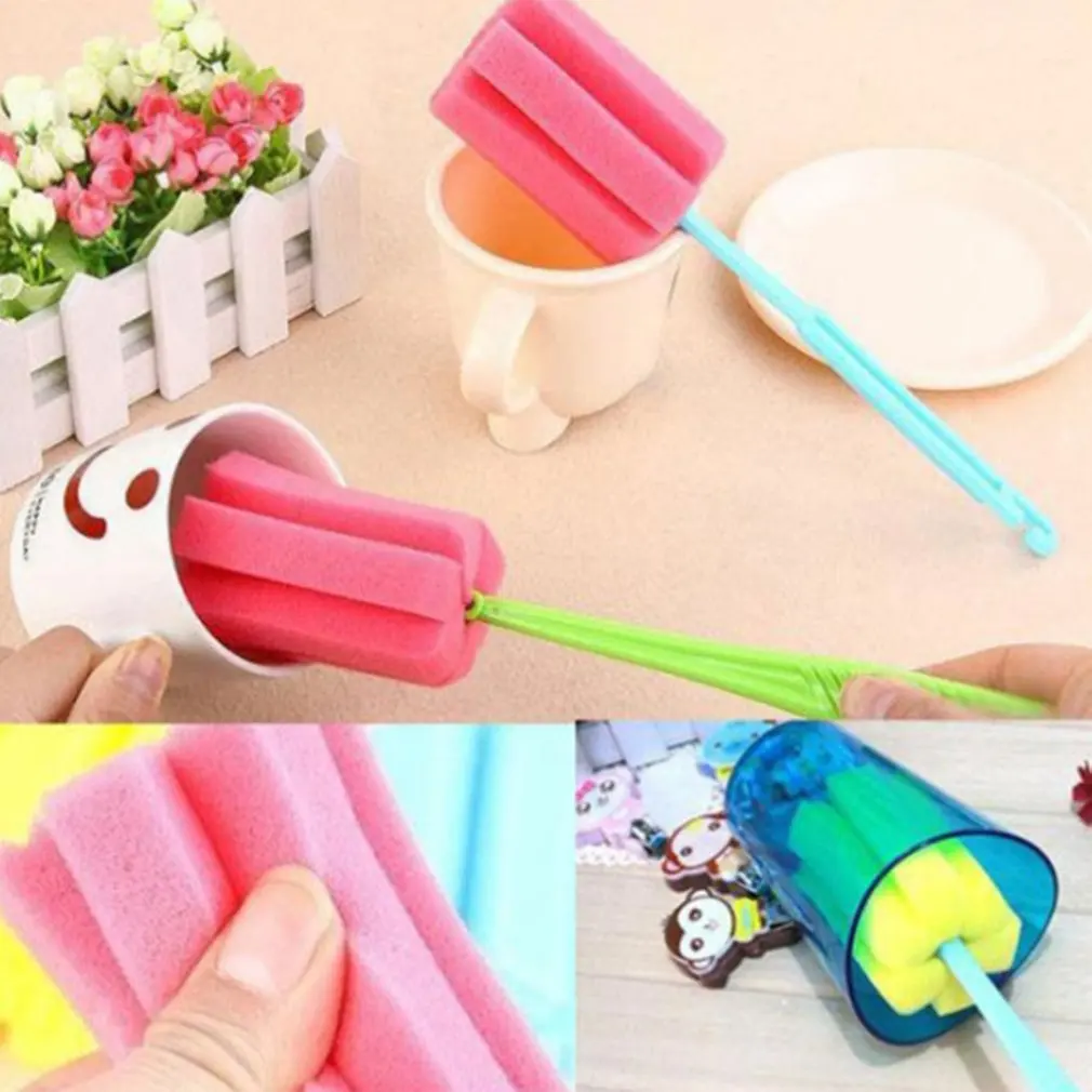 

Perfectly Shaped Petal Type Candy Color Decontamination Sponge Milk Bottle Coffe Tea Cleaning Brush With Long Handle