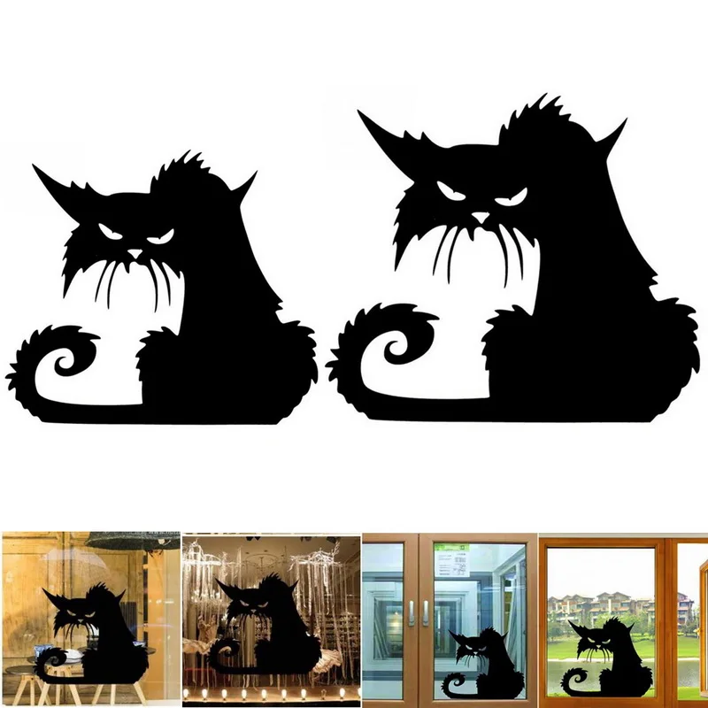 Съемная креативная 3D мультяшная кошка наклейка с ужасами черные наклейки котом