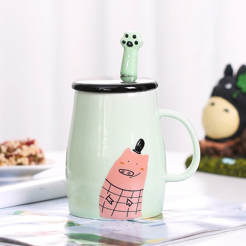 Симпатичная керамическая кружка с мультяшным медведем крышкой и ложкой Новый