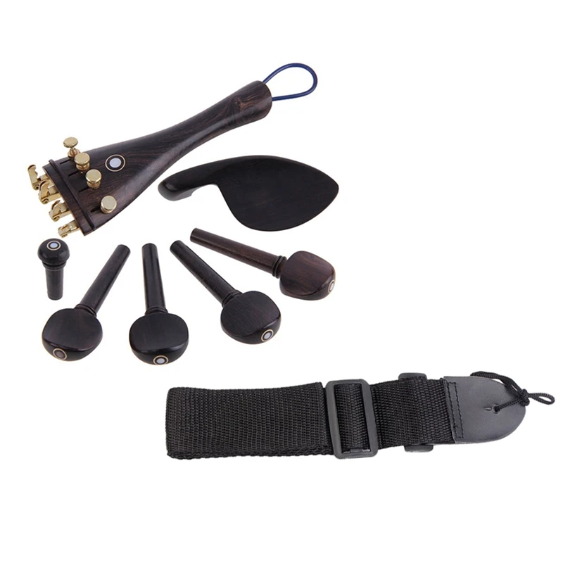 

A Natrual Ebony Wood 4/4 Violin Accessories Set Of 4PCS Pegs, With Guitar Strap Guitar Picks Acoustic Ukulele Guitar Black Strap
