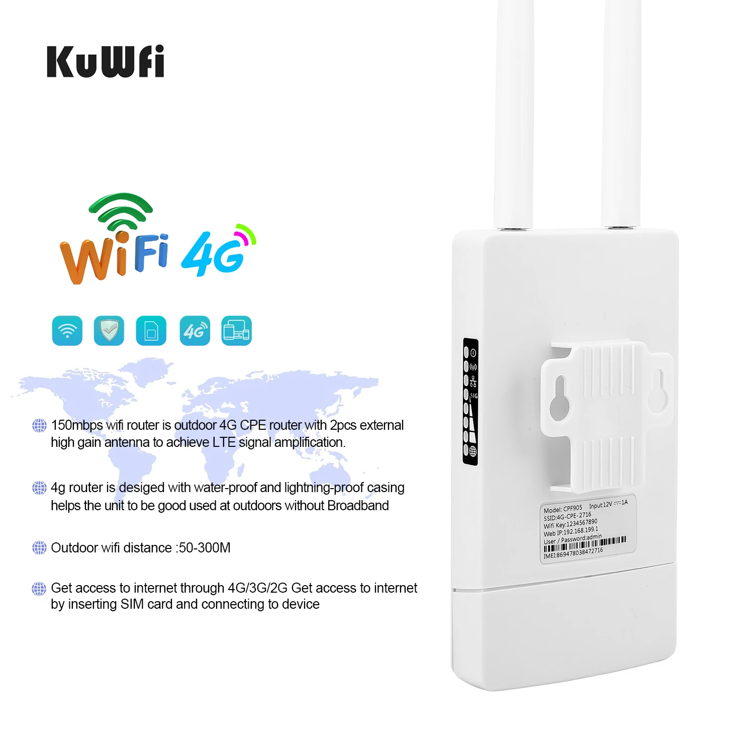Открытый 4G LTE CPE Маршрутизатор с широким охватом 150 Мбит / Маршрутизаторы для любой
