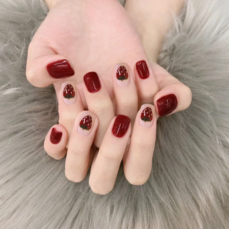 24 шт./компл. милые летние Короткие квадратные ногти с клеем для девочек милый