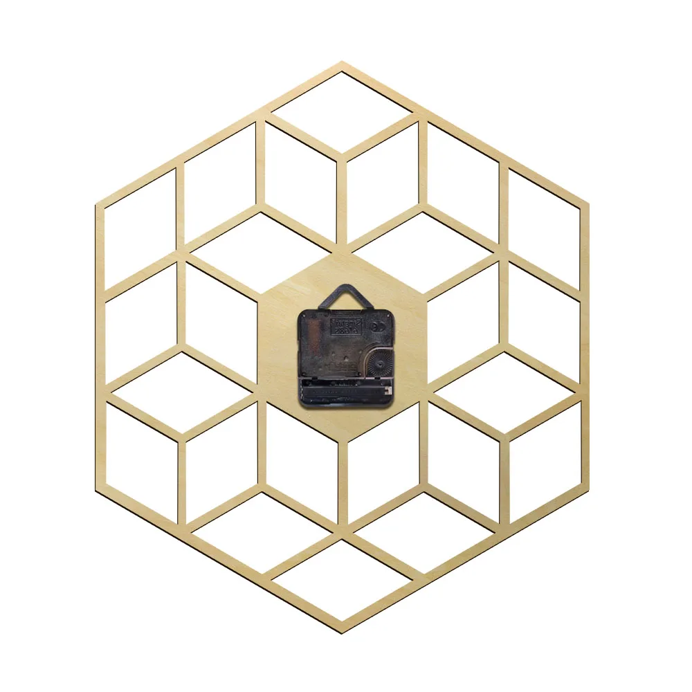 Кубические вдохновленные шестигранные деревянные настенные часы бесшумные не