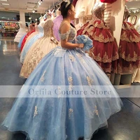 light blue quinceanera dresses lace applique off the shoulder sweet 16 prom gowns vestidos de quincea%c3%b1era 2021