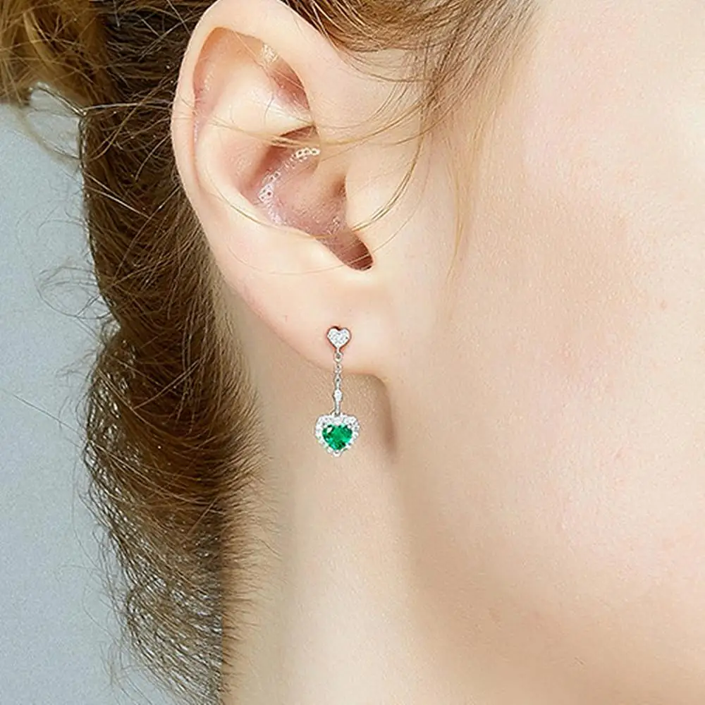 

Heart Earrings for women 2020 green crystal emerald gemstones diamond drop earring Fashion Jewelry 18k white gold Christmas gift