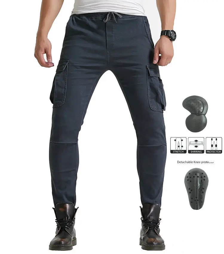 

Mens Motocross CE Kneepad Gears Pants Casual Trousers Slim Black Overalls Moisture Wicking Summer Riding Sports Safty Protector