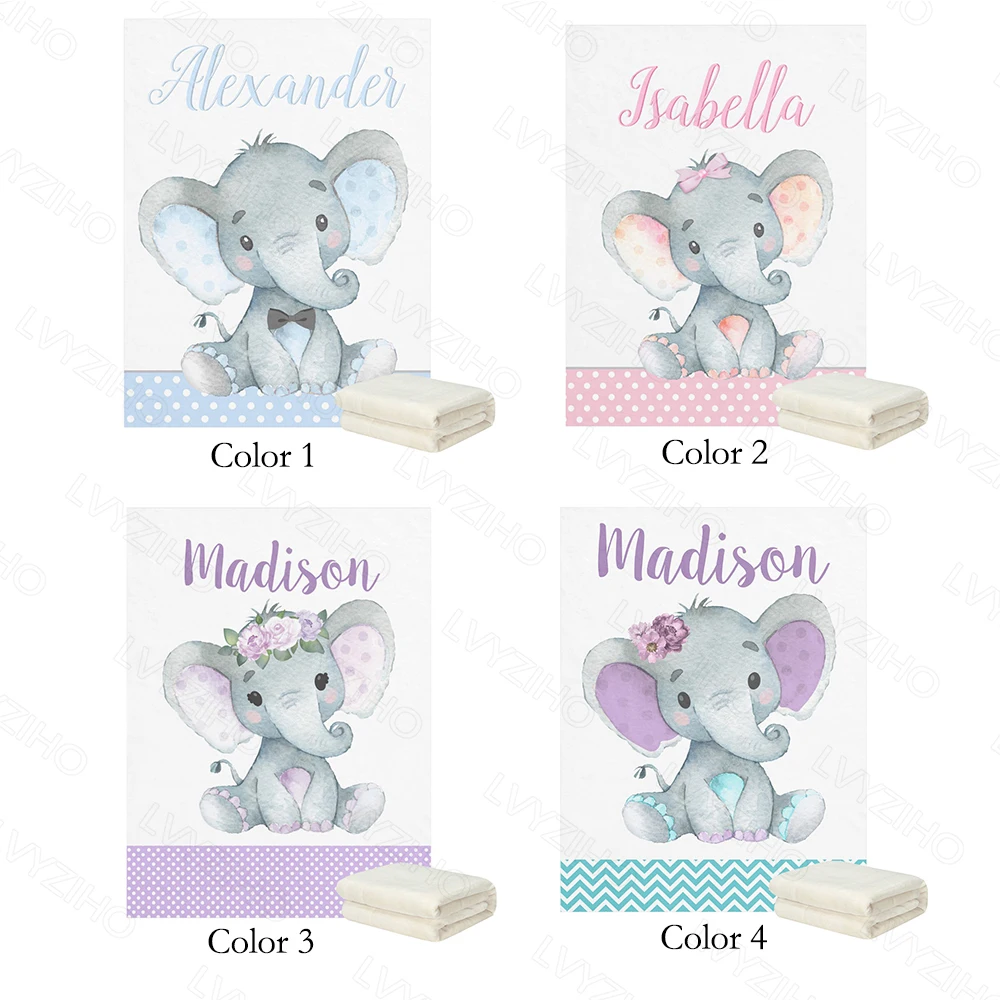 LVYZIHO Personalized Name Custom Baby Blanket Blue Pink Elephant Stripe Boy / Girl Blanket - 30x40 /48x60 /60x80 Inches Blanket