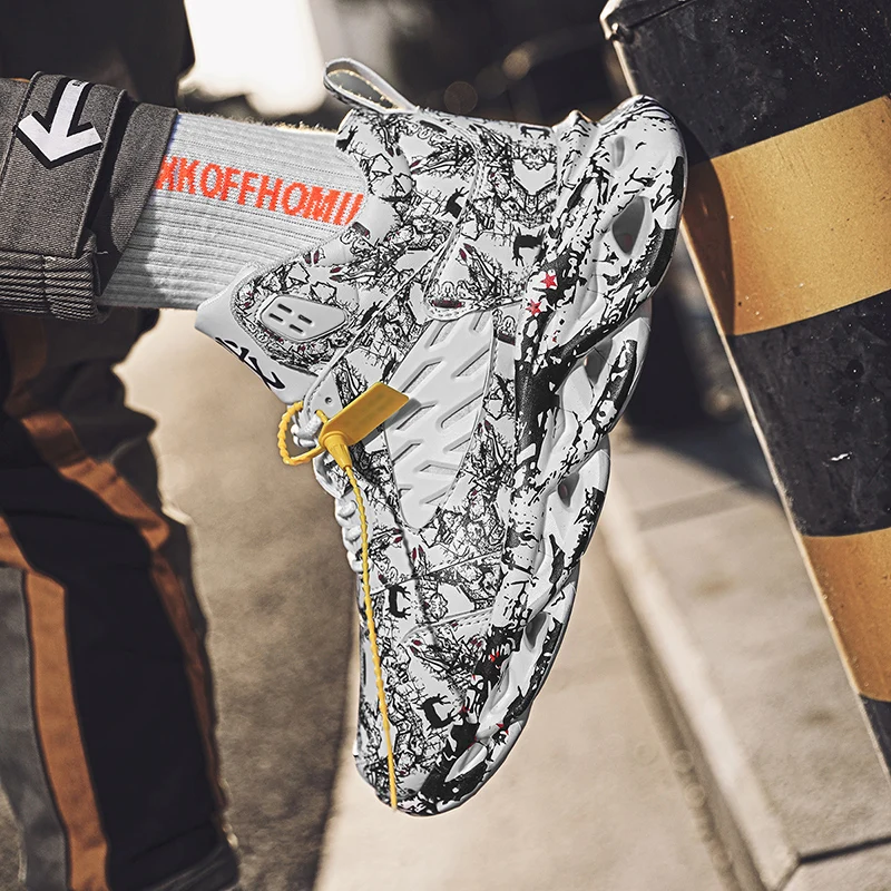 Новинка 2020 мужские кроссовки с граффити увеличивающие рост повседневная мужская