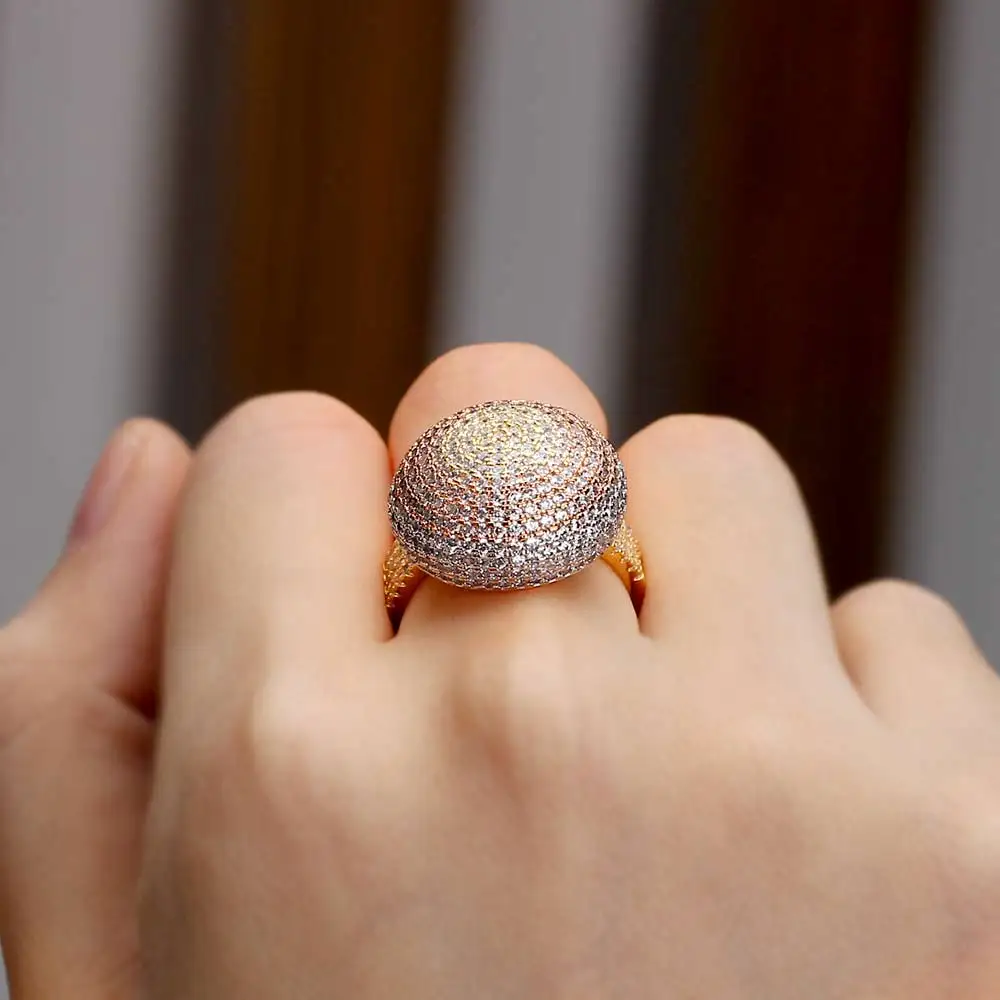 Роскошное женское кольцо TIRIM в форме хлеба с кубическим цирконием и