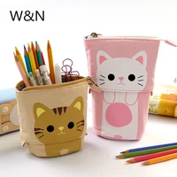kawaii multifunctional pencil bag long pull down pencil holder new creative cute cat canvas pen case for student stationery gift