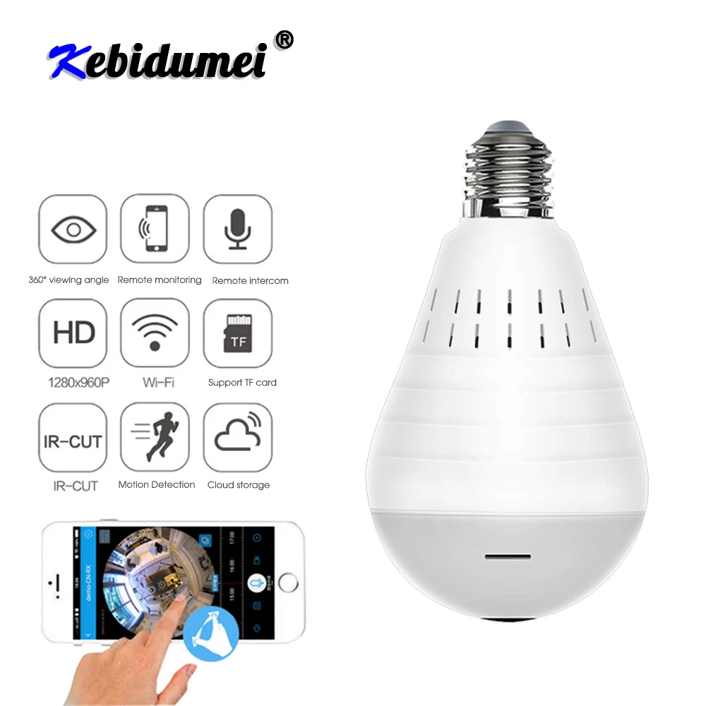 Беспроводная ip камера 1080P светильник панорамная домашняя рыбий глаз с углом