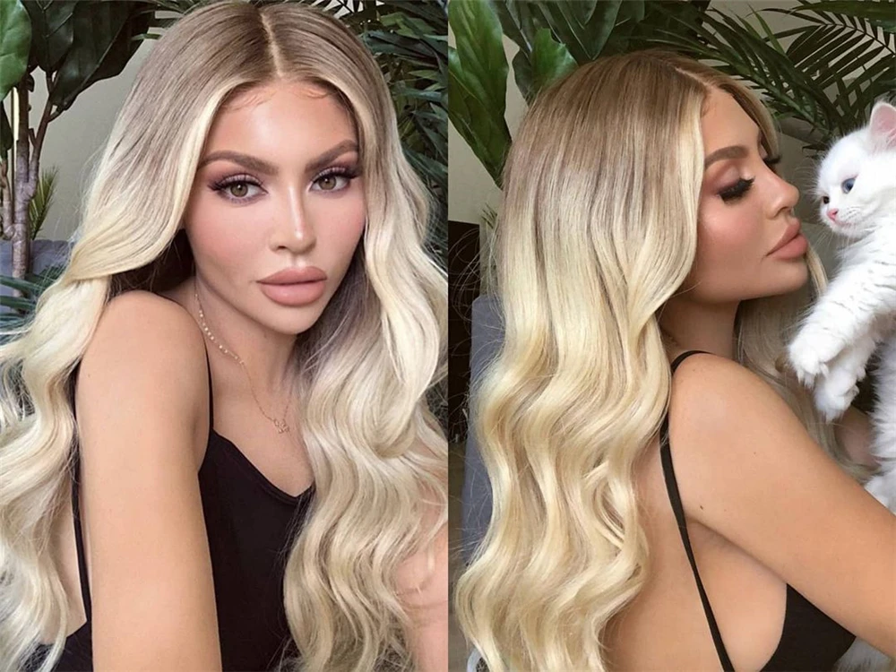 Body Wave Lace Front Wig 13x4 Synthetic Hair Honey Blonde Ombre Lace Wig with Baby Hair 150% Density