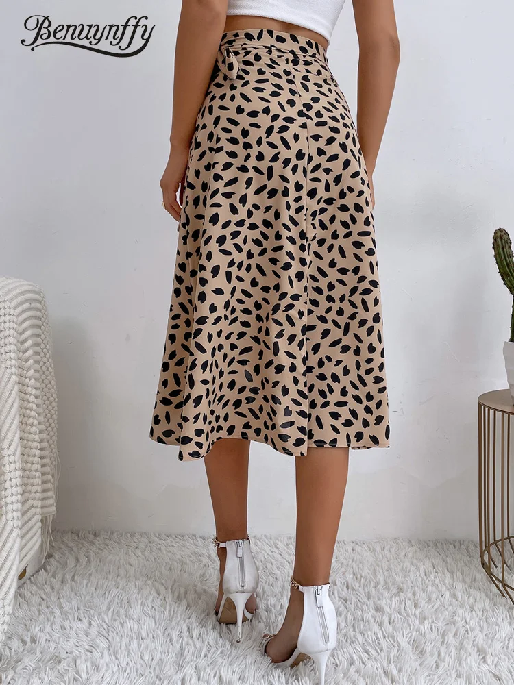 Benuynffy Бохо женская повседневная юбка с запахом на боковой шнуровке Элегантная