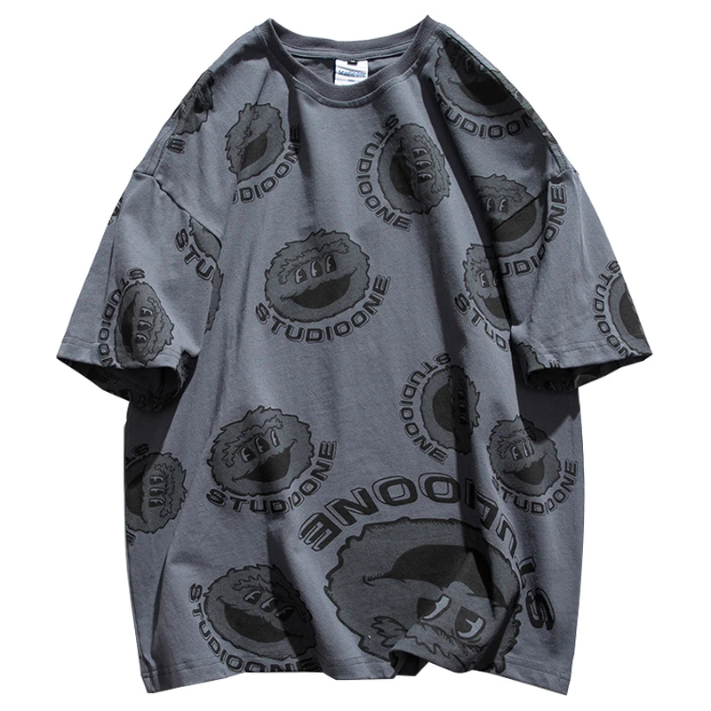 

2021 Summer Fashion Streetwear Fun Print Hip Hop Crew Neck T Shirt High Quality Couple Top Harajuku Tee Kpop Short Sleeve Men