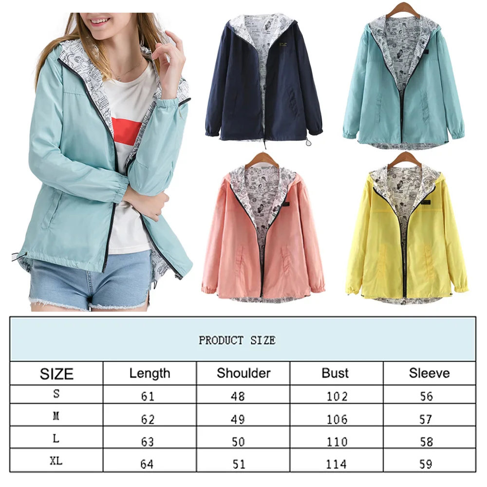

Pocket Zipper Loose Hooded Two Side Wear Outwear Cartoon Print Casual Jacket