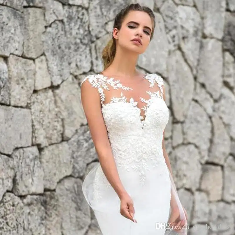 Vestidos De novia con cola De sirena De encaje romántico, Vestido De novia con cola De tul, ilusión Sexy, personalizado