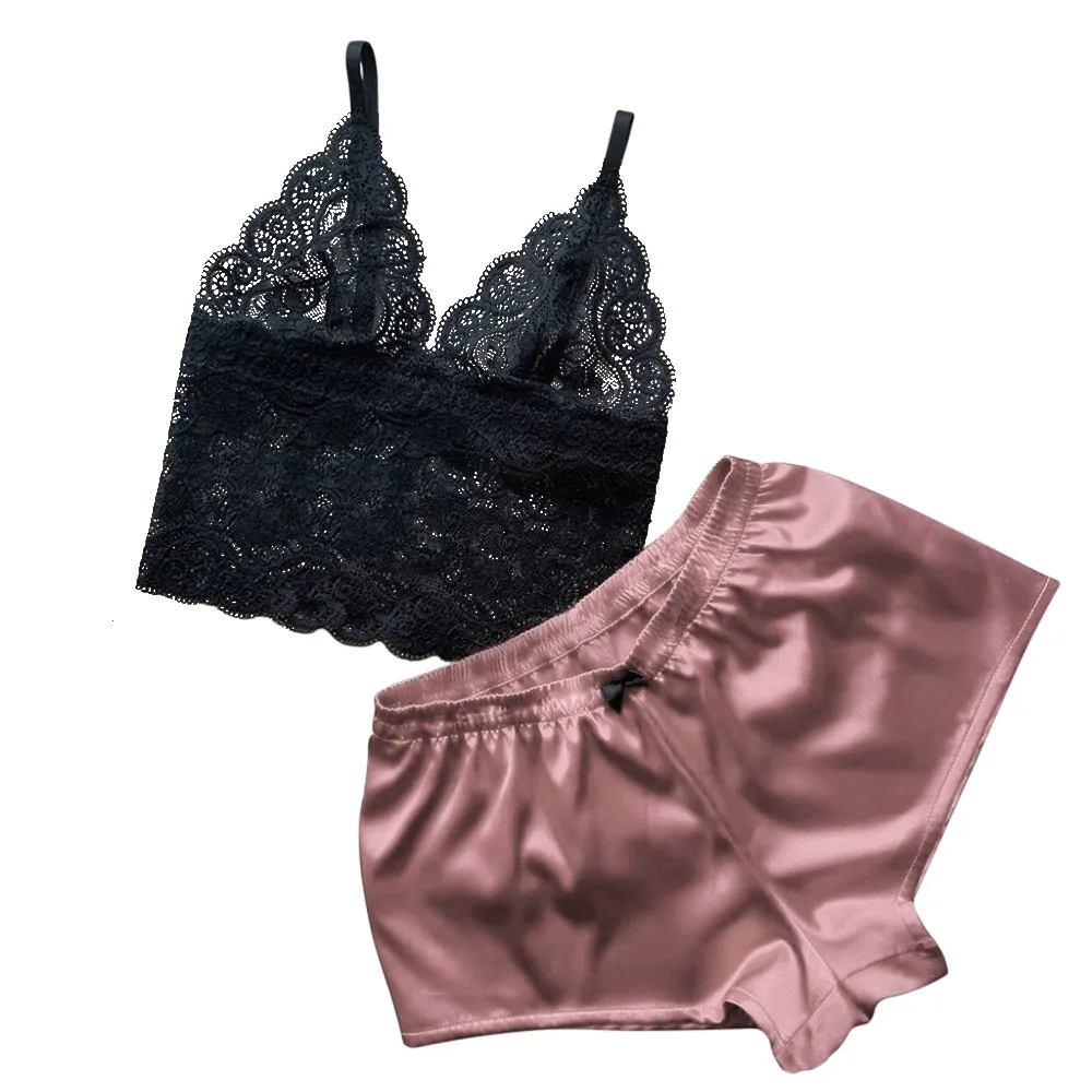 

New Lace Pijama Dot Print Women's Pajama Sets V-Neck Stretch Satin Sexy Lingerie Sleepwear Pajamas Home Wear Nightwear Clothing