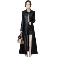 2020 spring autumn new leather coat womens medium long slim sheepskin trench coat plus size korean knee womens overcoat tide