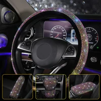 universal car tuning sparkle bling bling steering wheel cover armrest pad gear cover rhinestone diamond car interior accessories