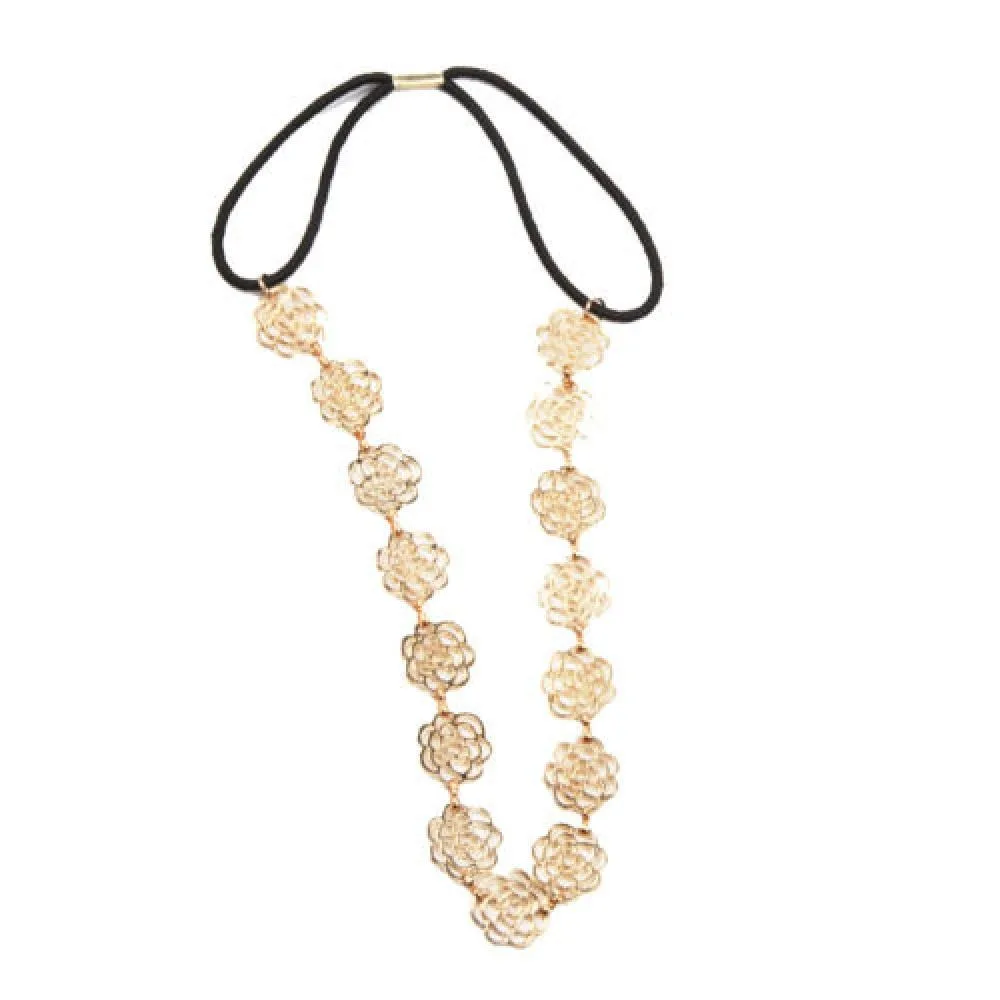 Модные новые милые металлические женские полые розы цветок эластичная повязка