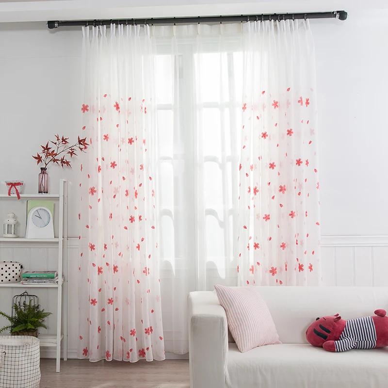 Dreampatar Red Cherry Jacquard Embroidery White Tulle Home Decoration Light Curtain Living Room Bedroom Rustic Style ML241A | Дом и сад