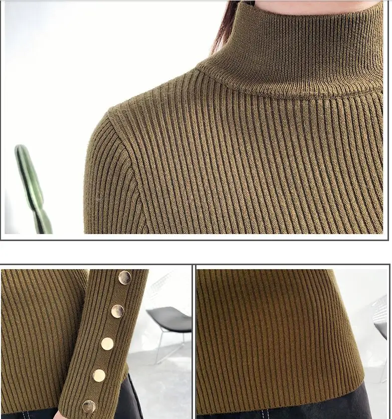 

Fashion Slim Sweaters New Winter Sweater Slim All-match Elastic Knit Female Half Downneck Female Thickening Sweater