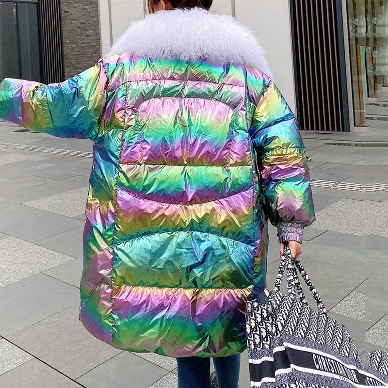 

Dazzle colorful down jacket 2019 new fashion winter coat women plus size parka real fur 100% sheep fur collar outerwear warm