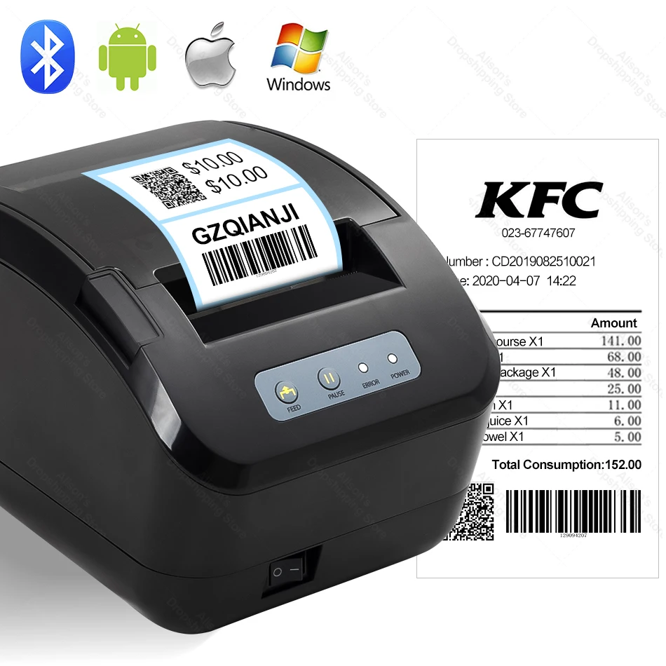 80 мм POS термопринтер для чеков этикеток супермаркета QR-код наклейка дата цена USB