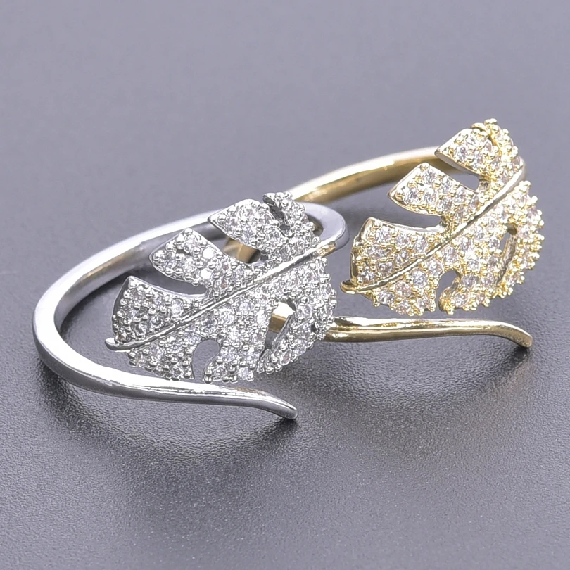 

Crystal Fashion Leaf Rings For Women Men Jewelry Korean Cubic Zirconia Gold Color Ring Aesthetic Female Copper Rings Couple Gift