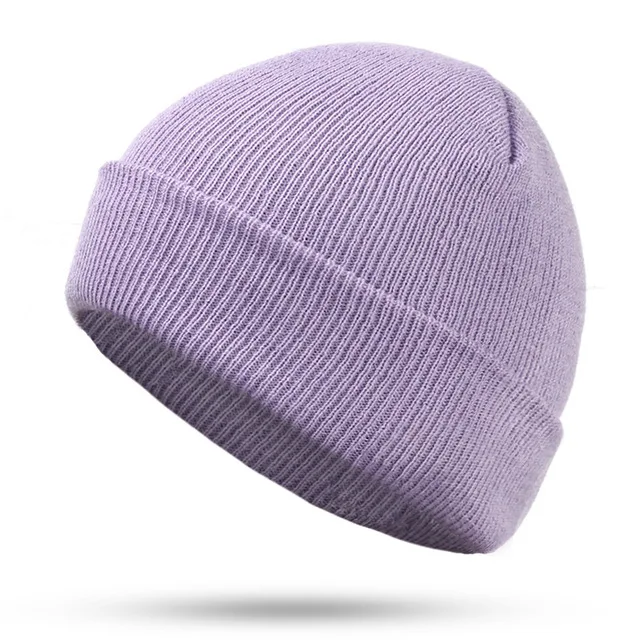 Light Purple Повседневная зимняя повседневная шапка в стиле хип-хоп шапочки для мужчин и женщин, вязаные шапки, лыжная шапка, теплая шапка Skullies Gorros - Цвет: Light Purple