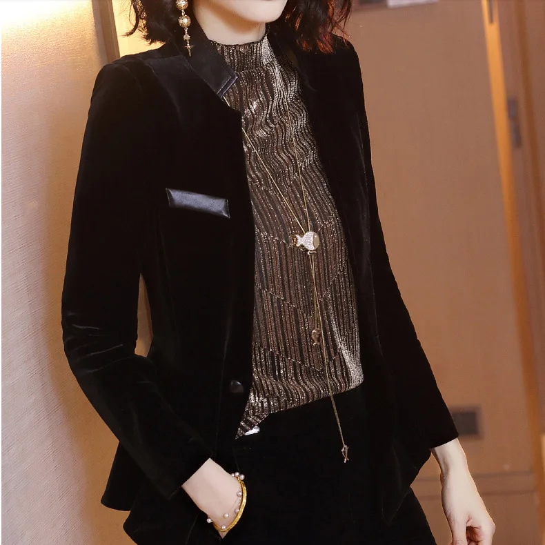 Golden Velvet Coats And Jackets Women Black Cardigan Autumn Coat Female Casual Casaco Feminino Clothes 2019 Outwear | Женская одежда