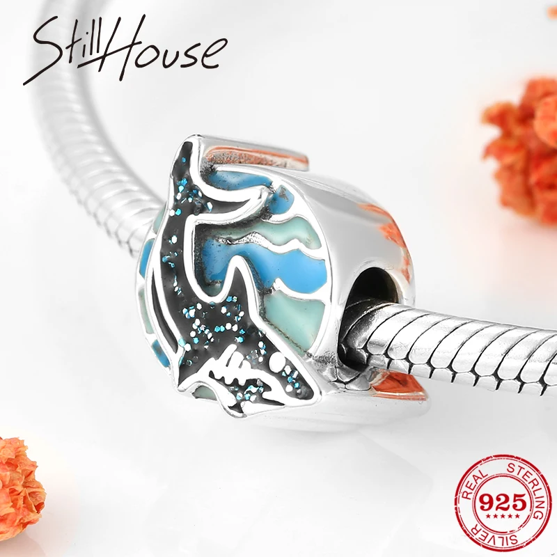 Ocean king Тигр Акула синие эмалированные бусины искусственные Серебряные Подвески