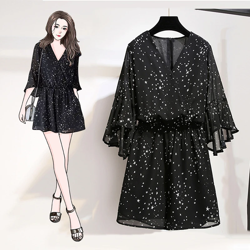 Женская одежда размера плюс шифоновый комбинезон с высокой талией и принтом 5XL 4XL