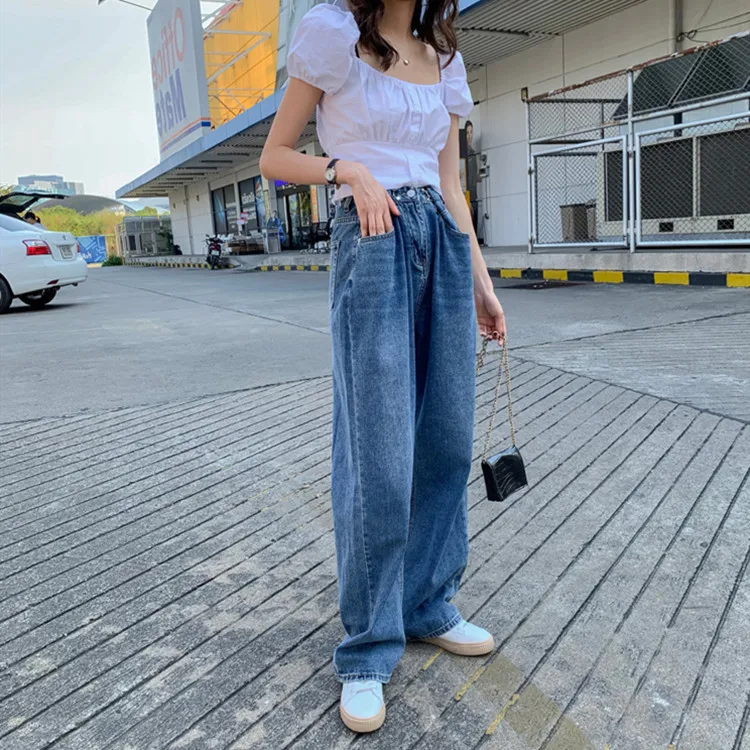 

2021 Women Jeans For Women Fashion Straight Loose Boyfriend Chic High Waist Casual Cotton Jean Female Denim Wide Leg Pants