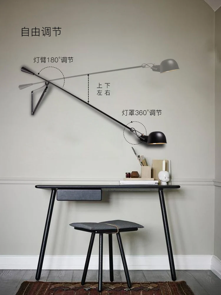 

European Art LED Wall Mounted Bedside Light White Black living room Adjustable Long Arm With Switch and Plug Indoor Wall Lamp