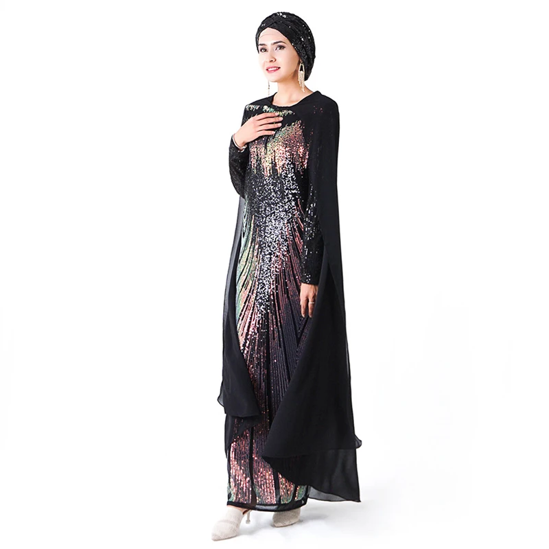 Мусульманское платье вечерние с блестками Дубай abaya Soiree турецкие вечерние платья Хиджаб ислам одежда Абая для женщин Кафтан Kleding